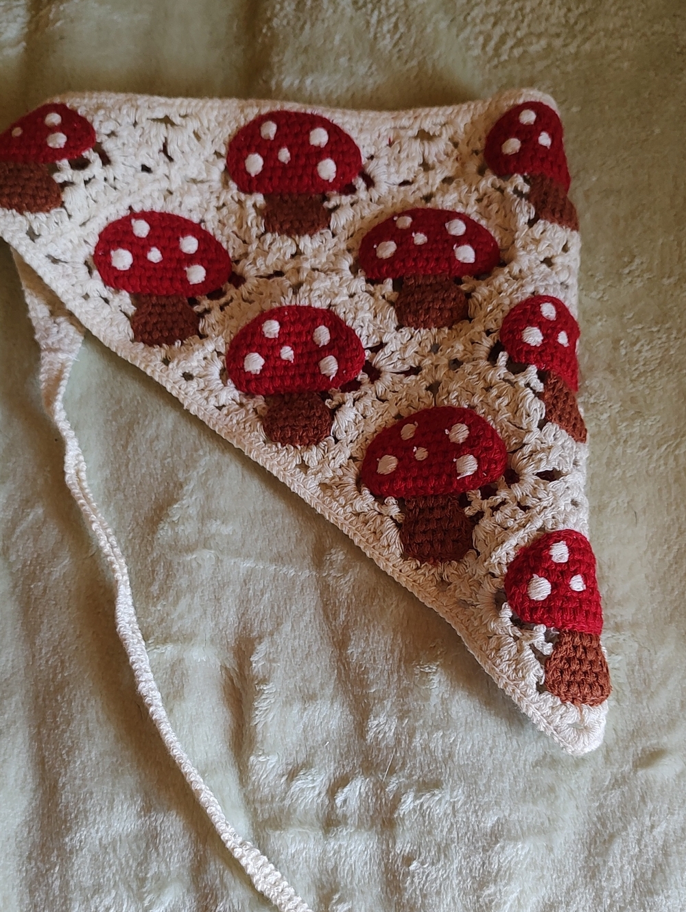 Crochet Mushroom Bandana - Red & Cream Adult Size